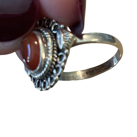Sterling Silver 925 Carnelian Red/orange Ornate Oval Ring Size 6 Southwest Boho - Picture 4 of 5